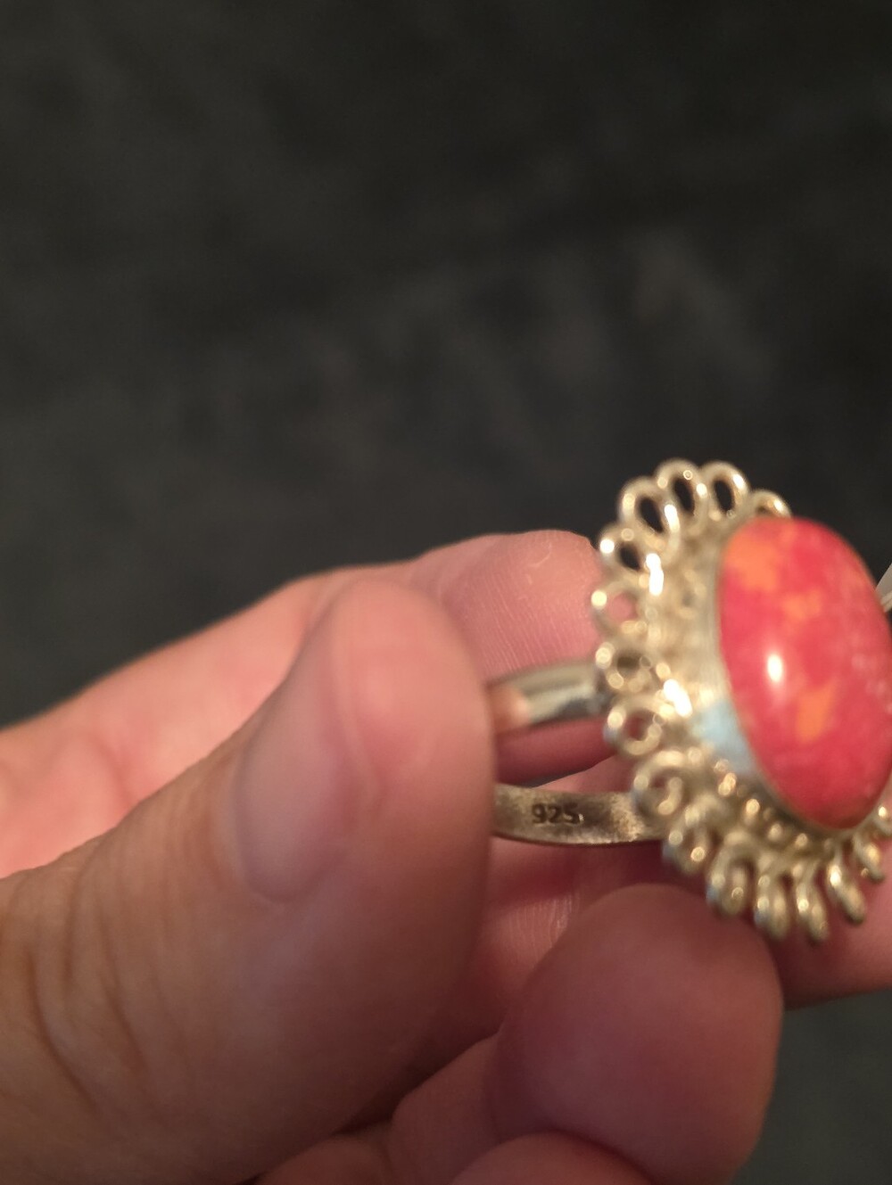 925 Silver and Coral Ring Size 8 - Picture 7 of 8